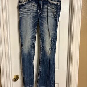 Rock Revival Boot Cut Distressed Dark Blue Jeans